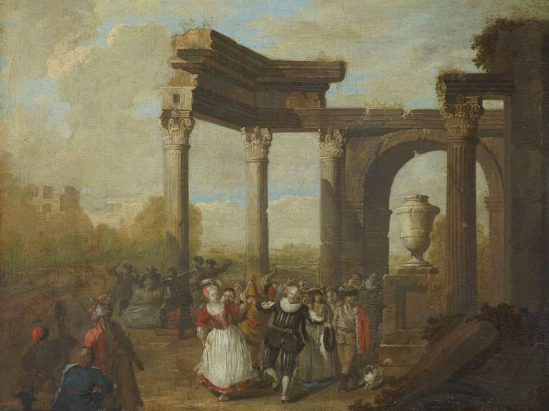 1679-Frans Breydel - Danza in maschera vicino alle rovine romane